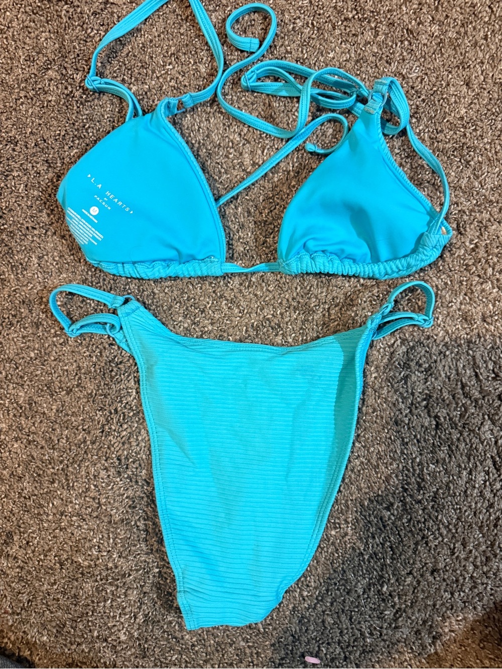 PacSun Turquoise Ribbed String Bikini Set - Picture 2 of 2